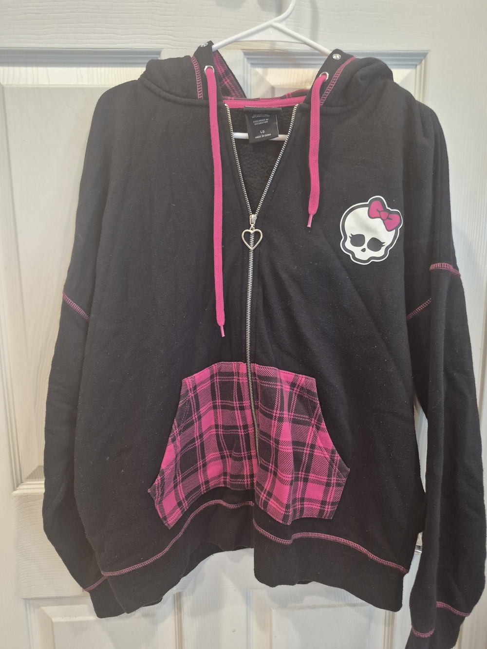 5/25 monster high Black Hoodie with Hot Pink Plaid Pocket